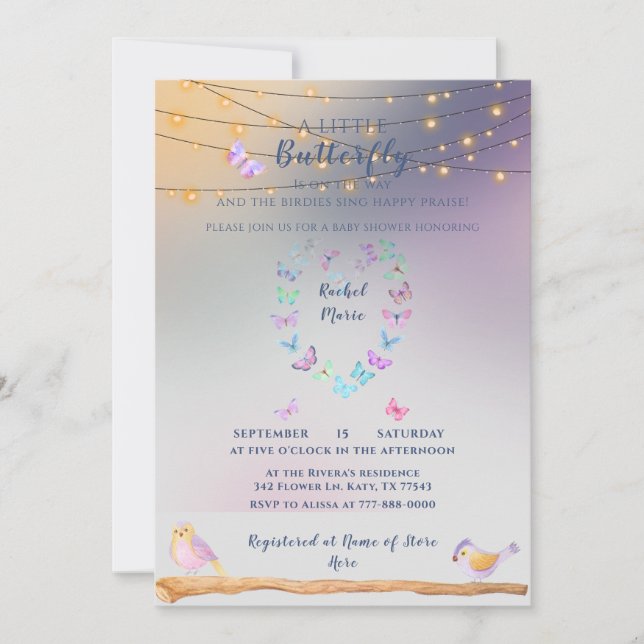 Invitación Sweet Beautiful Butterfly Heart Baby Shower (Anverso)
