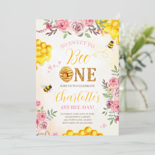 Invitación Sweet Bee 1º cumpleaños (Anverso de pie)