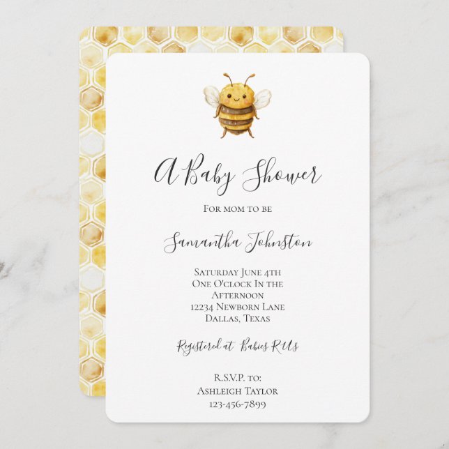 Invitación Sweet Bee Baby Shower  (Anverso / Reverso)