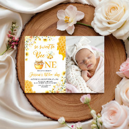 Invitación Sweet Bee One Photo 1st Birthday Invite