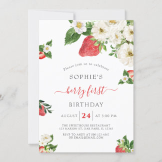 Invitación Sweet Berry First Strawberry Cumpleaños