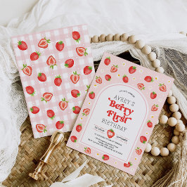 Invitación Sweet Berry First Strawberry Primer Chica de cumpl