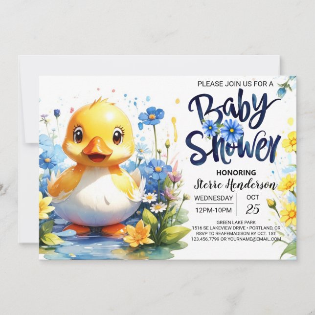 Invitación Sweet Blue Duckling Baby Shower (Anverso)