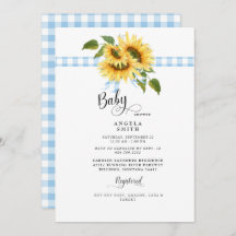 Sweet Blue Gingham Sunflower Baby Shower II