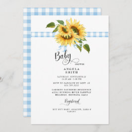 Invitación Sweet Blue Gingham Sunflower Baby Shower II