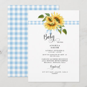 Invitación Sweet Blue Gingham Sunflower Baby Shower II