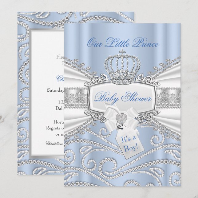 Invitación Sweet blue Little Prince Boy Baby Shower (Anverso / Reverso)