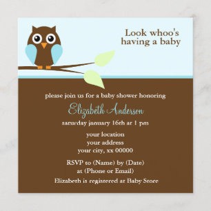 Invitación Sweet Blue Owl Boy Baby Shower