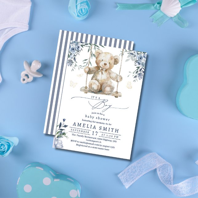 Invitación Sweet Blue Watercolor Teddy Boy Baby Shower (Subido por el creador)