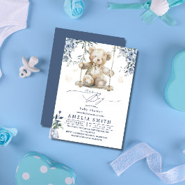 Invitación Sweet Blue Watercolor Teddy Boy Baby Shower