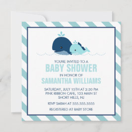 Invitación Sweet Blue Whales Boy Baby Shower