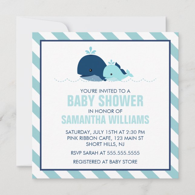 Invitación Sweet Blue Whales Boy Baby Shower (Anverso)