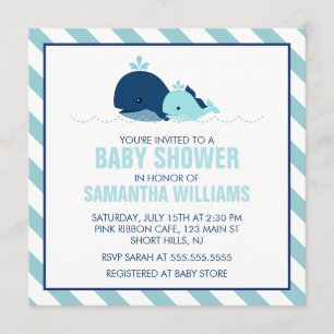 Invitación Sweet Blue Whales Boy Baby Shower