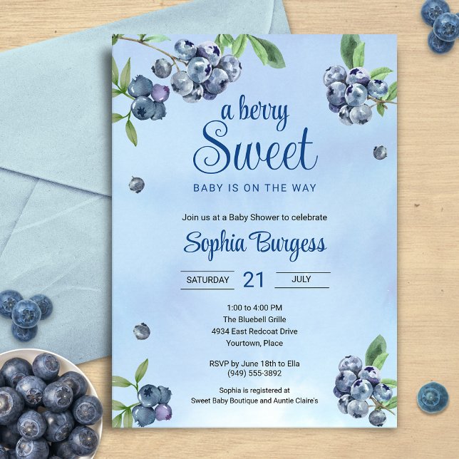 Invitación Sweet Blueberry Watercolor Baby Shower (Subido por el creador)