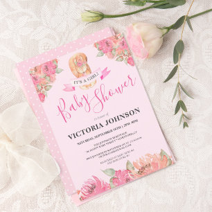 Invitación Sweet Boho Floral Squirrel Woodland Baby Shower