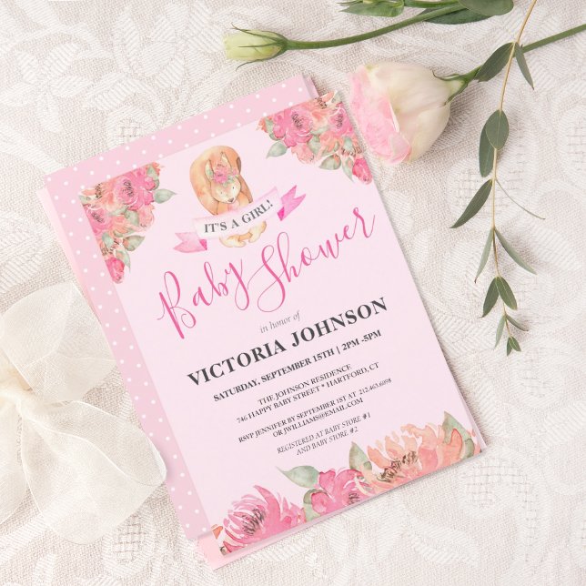 Invitación Sweet Boho Floral Squirrel Woodland Baby Shower (Subido por el creador)