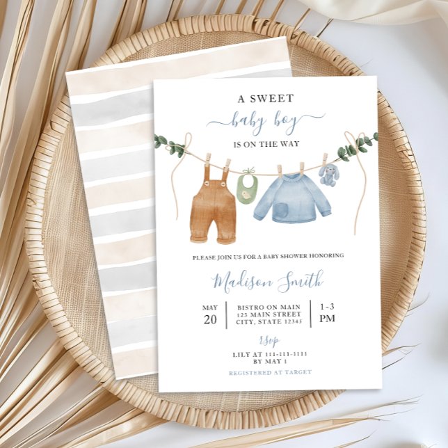 Invitación Sweet Boho Neutral Clothesline Boy Baby Shower (Subido por el creador)