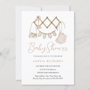 Invitación Sweet Boho Neutral Dusty Blue Baby Shower