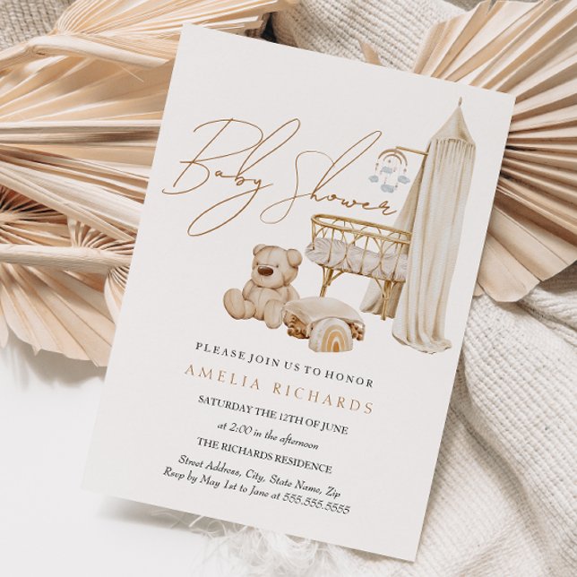 Invitación Sweet Boho Nursery Blue Baby Shower (Subido por el creador)