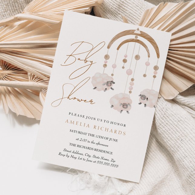 Invitación Sweet Boho Rubor Pink Sheep Baby Shower (Subido por el creador)