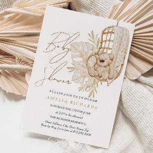 Invitación Sweet Boho Teddy Bear Neutral Baby Shower
