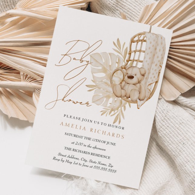 Invitación Sweet Boho Teddy Bear Neutral Baby Shower (Subido por el creador)