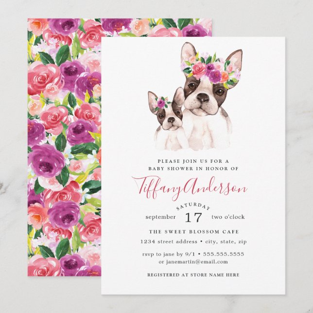 Invitación Sweet Boston Mom Y Baby Floral Baby Shower (Anverso / Reverso)