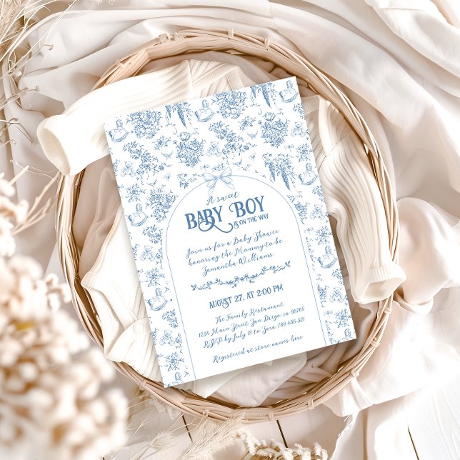 Invitación Sweet Boy Dusty Blue Whimsical Floral Baby Shower (Subido por el creador)