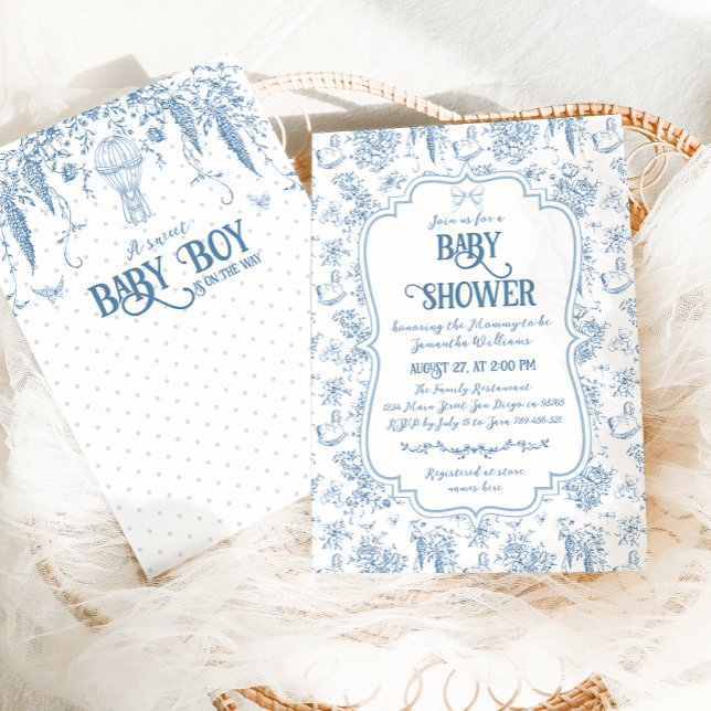 Invitación Sweet Boy Dusty Blue Whimsical Floral Baby Shower (Subido por el creador)