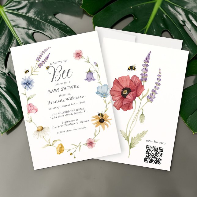 Invitación Sweet Bumblebee Floral Mommy to Bee Baby Shower QR (Subido por el creador)