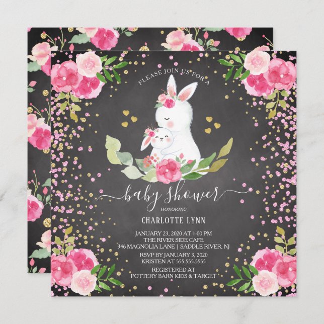Invitación Sweet Bunny Baby Shower (Anverso / Reverso)