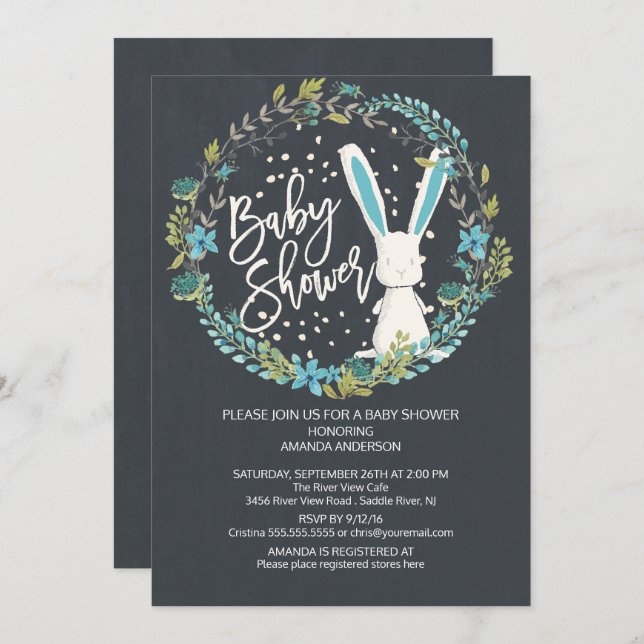 Invitación Sweet Bunny Boys Baby Shower (Anverso / Reverso)