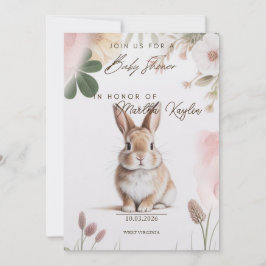 Invitación Sweet Bunny Floral Baby Shower Invitation Editable