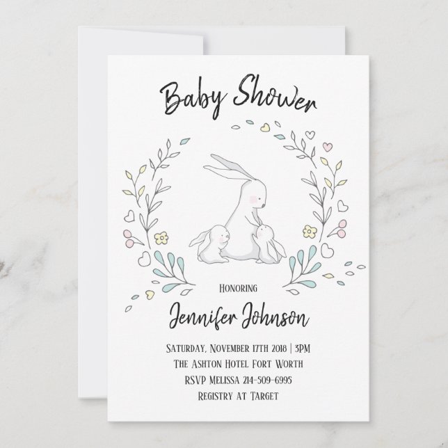 Invitación Sweet Bunny Love Twins Baby Shower (Anverso)