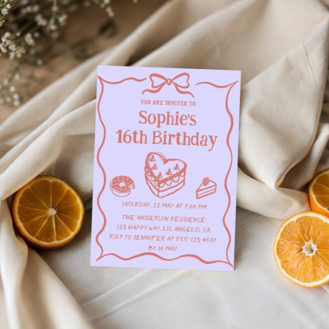 Invitación Sweet Cake & Bow Pastel Pink 16th Birthday Party (Subido por el creador)