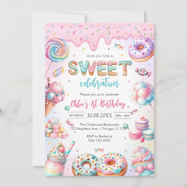Invitación Sweet Candy Birthday Party Invitation (Anverso)