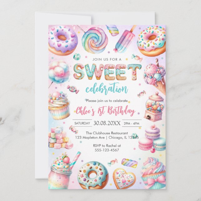 Invitación Sweet Candy Birthday Party Invitation (Anverso)