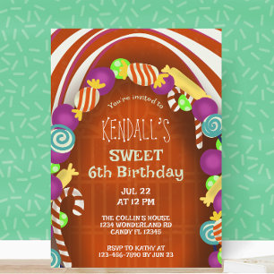 Invitación Sweet Candy Wonderland Sexto cumpleaños