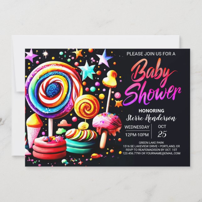Invitación Sweet Candyland Editable Baby Shower (Anverso)