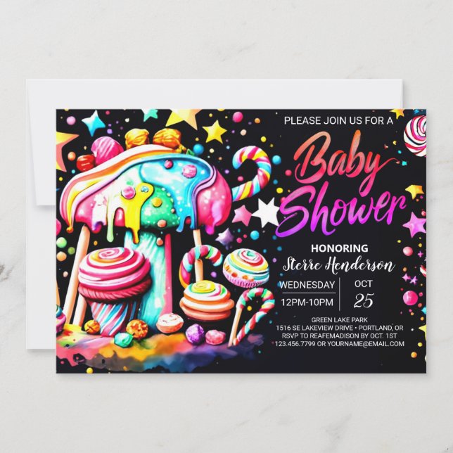 Invitación Sweet Celebration Candyland Baby Shower (Anverso)