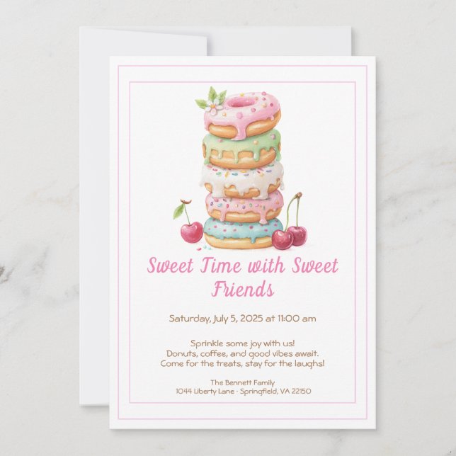 Invitación Sweet Celebration Invite – Colorful Donuts Party  (Anverso)