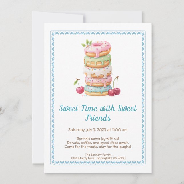 Invitación Sweet Celebration Invite – Colorful Donuts Party  (Anverso)