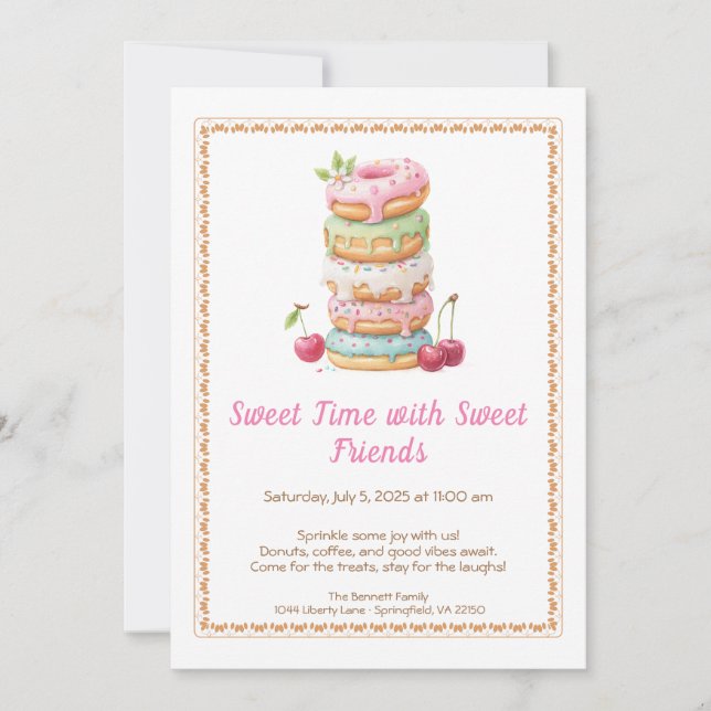 Invitación Sweet Celebration Invite – Colorful Donuts Party  (Anverso)