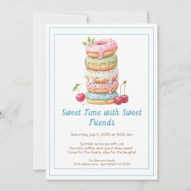 Invitación Sweet Celebration Invite – Colorful Donuts Party  (Anverso)
