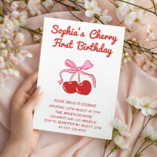 Invitación Sweet Cherry Theme 1st Birthday Party