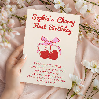 Invitación Sweet Cherry Theme 1st Birthday Party