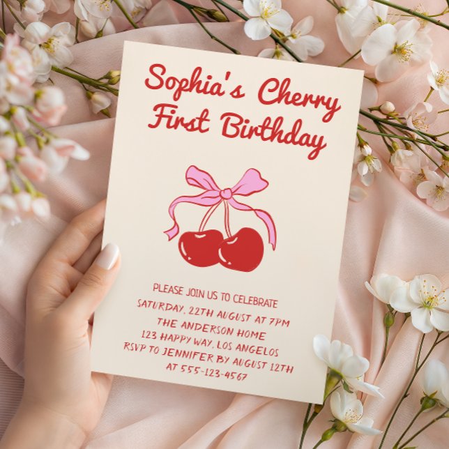 Invitación Sweet Cherry Theme 1st Birthday Party (Subido por el creador)