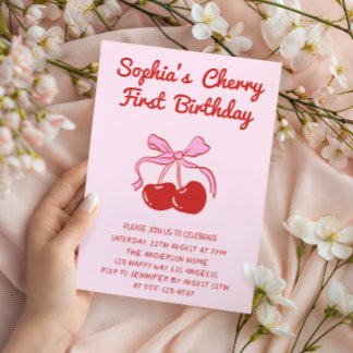 Invitación Sweet Cherry Theme 1st Birthday Party