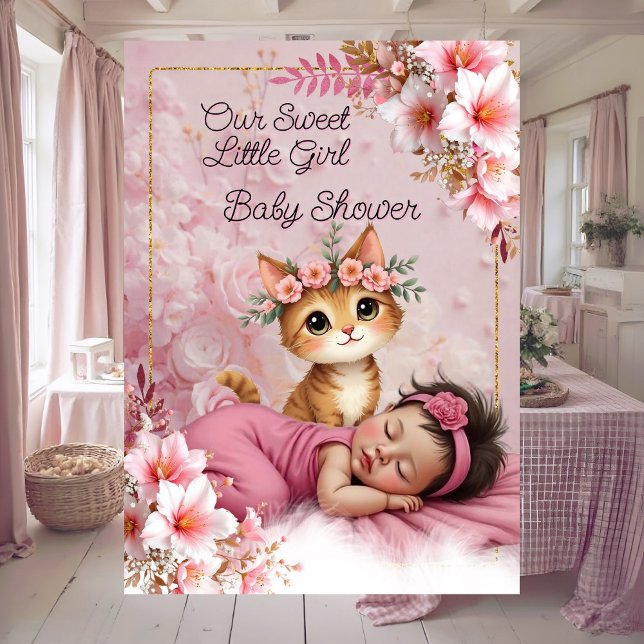 Invitación Sweet Cute Pink Girl Baby Shower Cat Kitten (Subido por el creador)