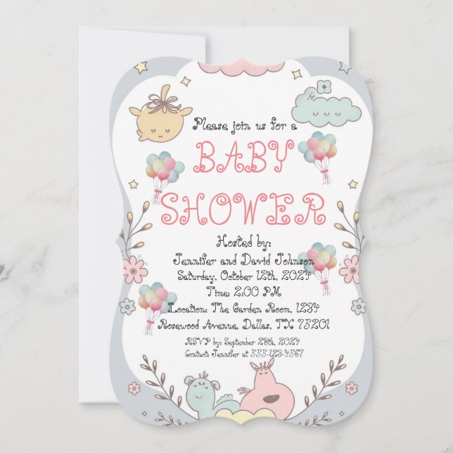 Invitación Sweet Delicate Balloon Baby Shower (Anverso)